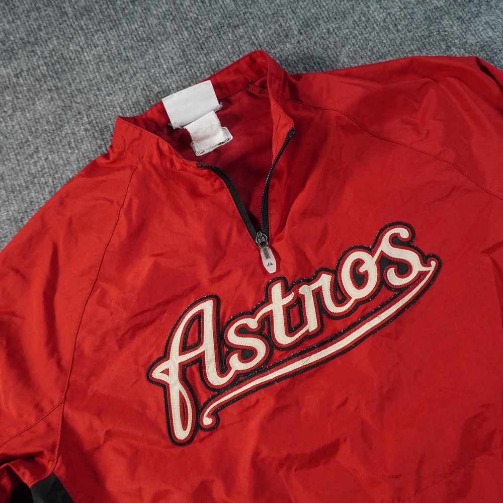 Vintage Majestic Houston Astros Windbreaker Kids M Red Quarter Zip Pullover Logo